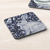 バードタイル付き青と白うさぎデザイン コースター (左側)