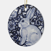 バードタイル付き青と白うさぎデザイン セラミックオーナメント (左)