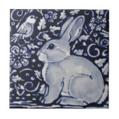 バードタイル付き青と白うさぎデザイン タイル (正面)