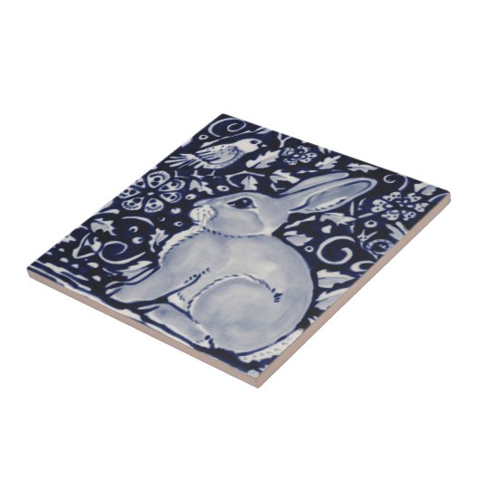バードタイル付き青と白うさぎデザイン タイル (側面)