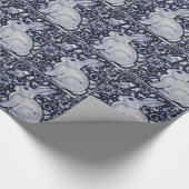 バードタイル付き青と白うさぎデザイン ラッピングペーパー (角)