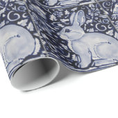 バードタイル付き青と白うさぎデザイン ラッピングペーパー (ロールコーナー)