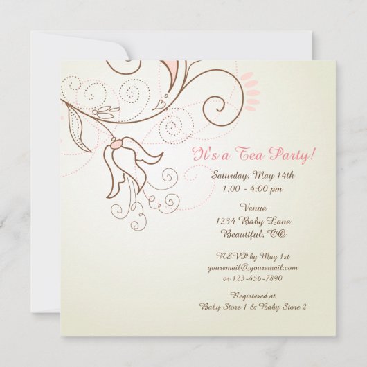 バードティーかわいらしパーティーガールズベビーシャワー招待状 招待状 (裏面)
