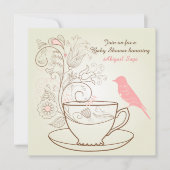 バードティーかわいらしパーティーガールズベビーシャワー招待状 招待状 (正面)