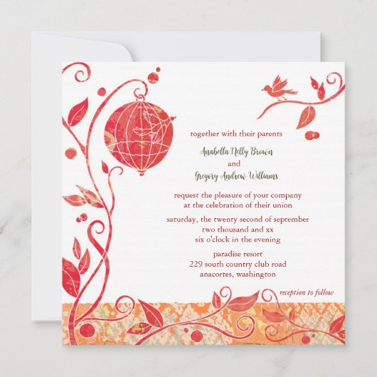 バードテーマ洗練ボホ結婚ズ 招待状 (正面)