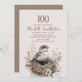 バードネストテラコッタピンク100誕生日 招待状 (正面/裏面)