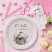 バードネストテラコッタピンク75誕生日 ペーパープレート (パーティー)