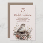 バードネストテラコッタピンク75誕生日 招待状 (正面/裏面)