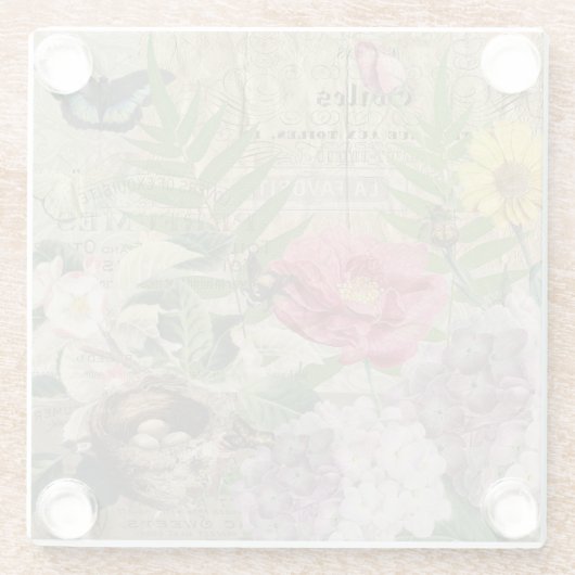 バードネストフローラガーデンフラワーバタフライアート ガラスコースター (裏面)