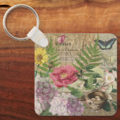 バードネストフローラガーデンフラワーバタフライアート キーホルダー (正面)