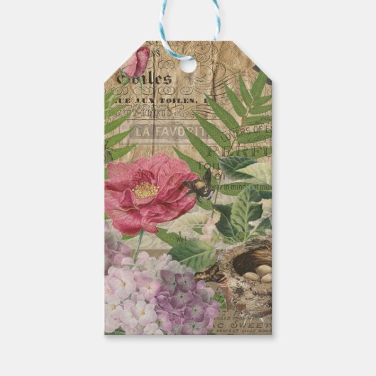 バードネストフローラガーデンフラワーバタフライアート ギフトタグ (正面)