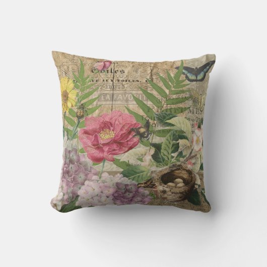 バードネストフローラガーデンフラワーバタフライアート クッション (正面)