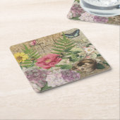 バードネストフローラガーデンフラワーバタフライアート スクエアペーパーコースター (アングル)
