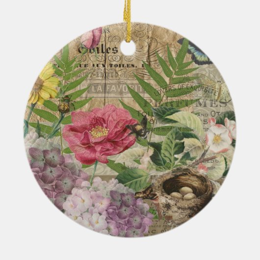 バードネストフローラガーデンフラワーバタフライアート セラミックオーナメント (裏面)
