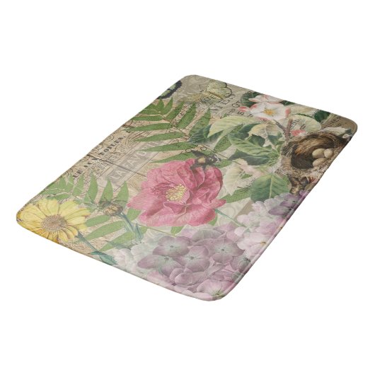 バードネストフローラガーデンフラワーバタフライアート バスマット (アングル)