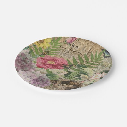 バードネストフローラガーデンフラワーバタフライアート ペーパープレート (アングル)