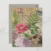 バードネストフローラガーデンフラワーバタフライアート ポストカード (正面/裏面)