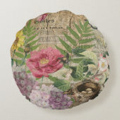 バードネストフローラガーデンフラワーバタフライアート ラウンドクッション (裏面)