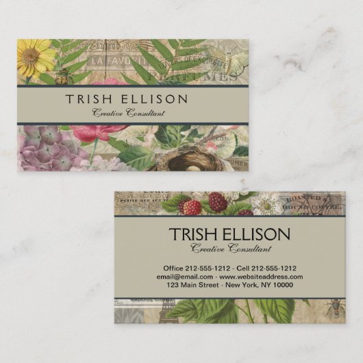 バードネストフローラガーデンフラワーバタフライアート 名刺 (正面/裏面)