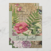 バードネストフローラガーデンフラワーバタフライアート 招待状 (正面/裏面)