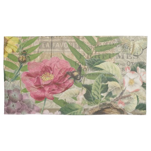 バードネストフローラガーデンフラワーバタフライアート 枕カバー (正面左)