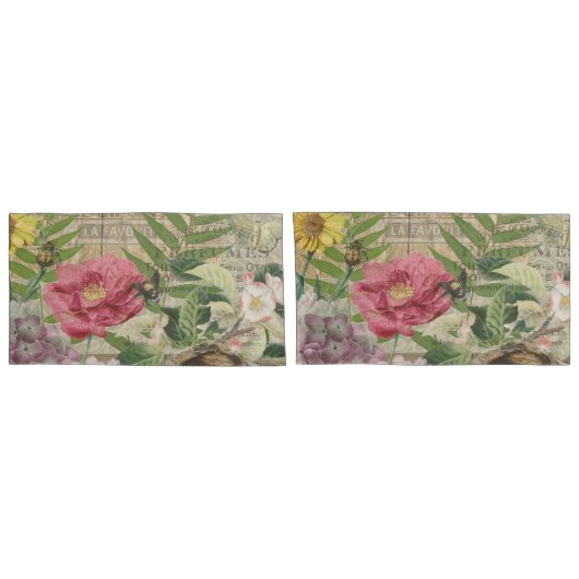 バードネストフローラガーデンフラワーバタフライアート 枕カバー (裏面-セット)