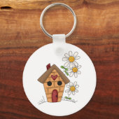 バードハウスとデイジーとハートフォークアート キーホルダー (正面)