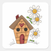 バードハウスとデイジーとハートフォークアート スクエアシール (正面)