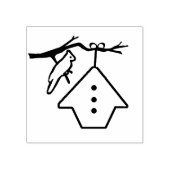 バードハウスと(鳥)ショウジョウコウカンチョウウッドアートスタンプ ラバースタンプ (インプリント)