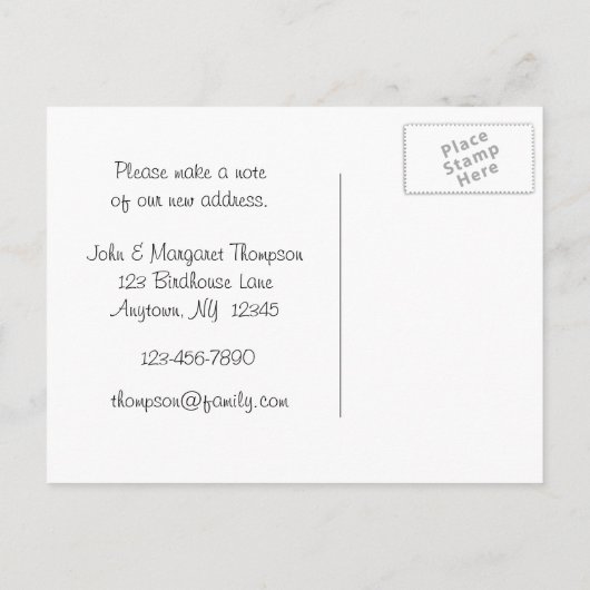 バードハウスの新しい住所はがき 案内ポストカード (裏面)