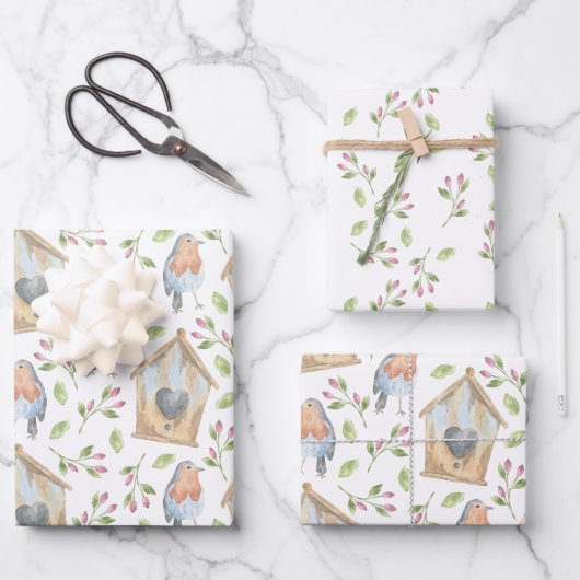 バードハウスの水の色春 ラッピングペーパーシート (正面)