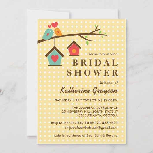 バードハウスアンドラブバード水玉模様招待状 招待状 (正面)