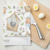 バードハウスウォーターカラー春 キッチンタオル (四つ折り)