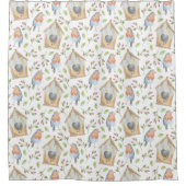 バードハウスウォーターカラー春 シャワーカーテン (正面)