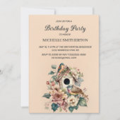 バードハウスエレガントフラワーズウィメンズバースデーパーティー 招待状 (正面)