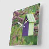 バードハウスオンアレッドバドツリー スクエア壁時計 (傾斜)