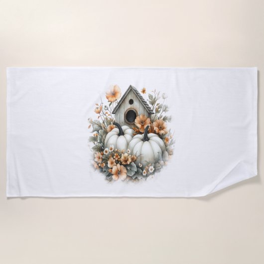 バードハウスシャツカントリーパンプキン ビーチタオル (正面)