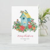 バードハウスバーズウィンターウォーター色クリスマス サンキューカード (スタンド正面)