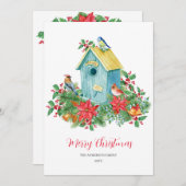 バードハウスバーズウィンターウォーター色クリスマス サンキューカード (正面/裏面)