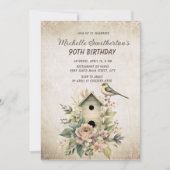 バードハウスフラワーズ素朴ヴィンテージ90誕生日 招待状 (正面)