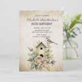 バードハウスフラワーズ素朴ヴィンテージ90誕生日 招待状 (スタンド正面)
