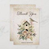 バードハウスフローラ素朴ヴィンテージ誕生日サンキュー サンキューカード (正面/裏面)