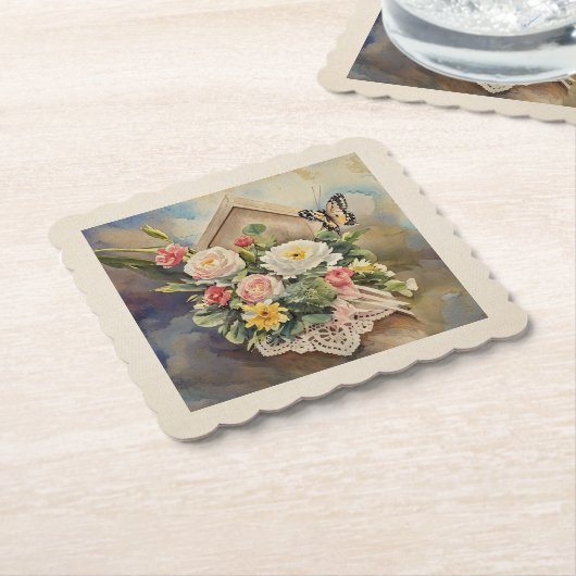 バードハウスブーケ – 紙コースター (アングル)