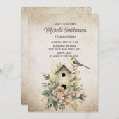 バードハウスボタニカル自然75th誕生日 招待状 (正面/裏面)