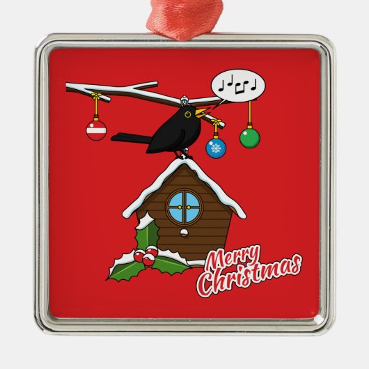 バードハウスメリークリスマス メタルオーナメント (正面)