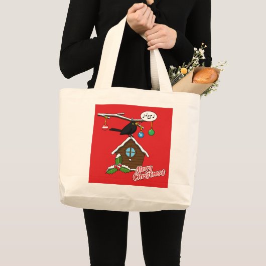 バードハウスメリークリスマス ラージトートバッグ (正面(商品))