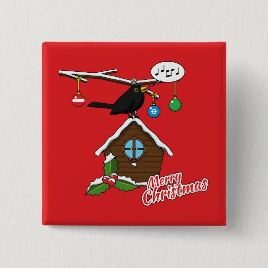 バードハウスメリークリスマス 缶バッジ (正面)