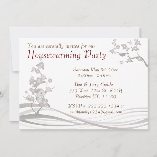 バードハウス引っ越し祝いパーティーパーティーインビエーショングリーン 招待状 (裏面)