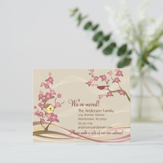 バードハウス引越し案内はがきグレー 案内ポストカード (スタンド正面)