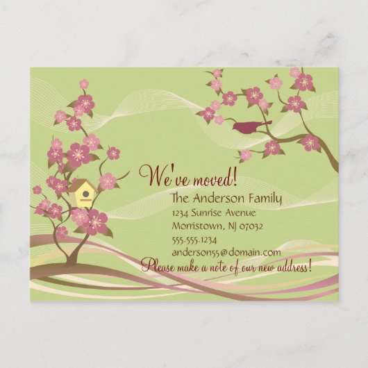 バードハウス引越し案内はがき緑 案内ポストカード (正面)